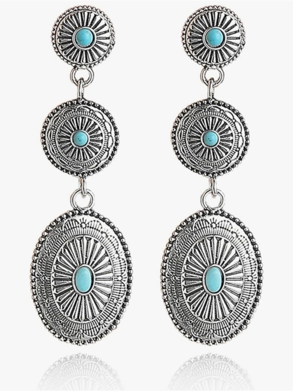 Turquoise Silver Western Dangle Earrings - Women Jewelry